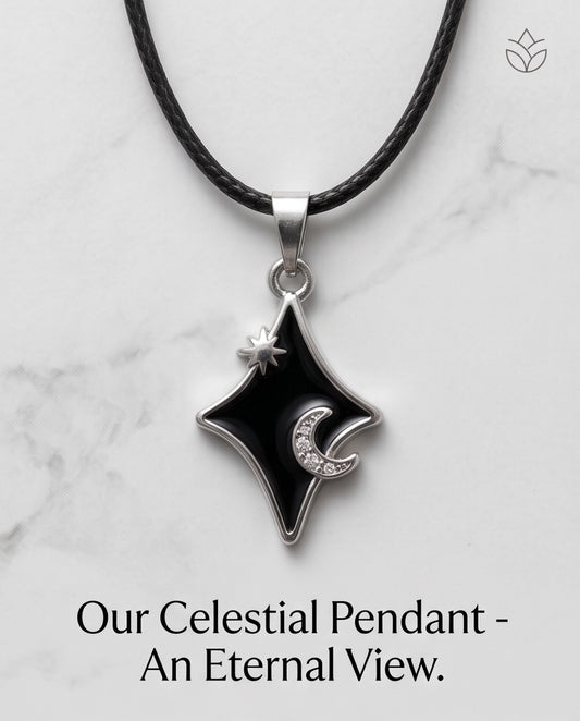 Celestial Black Starburst Moon Pendant Necklace