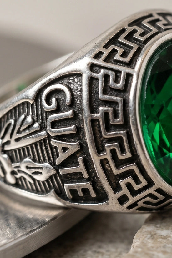 Vintage Emerald Green Military Signet Ring