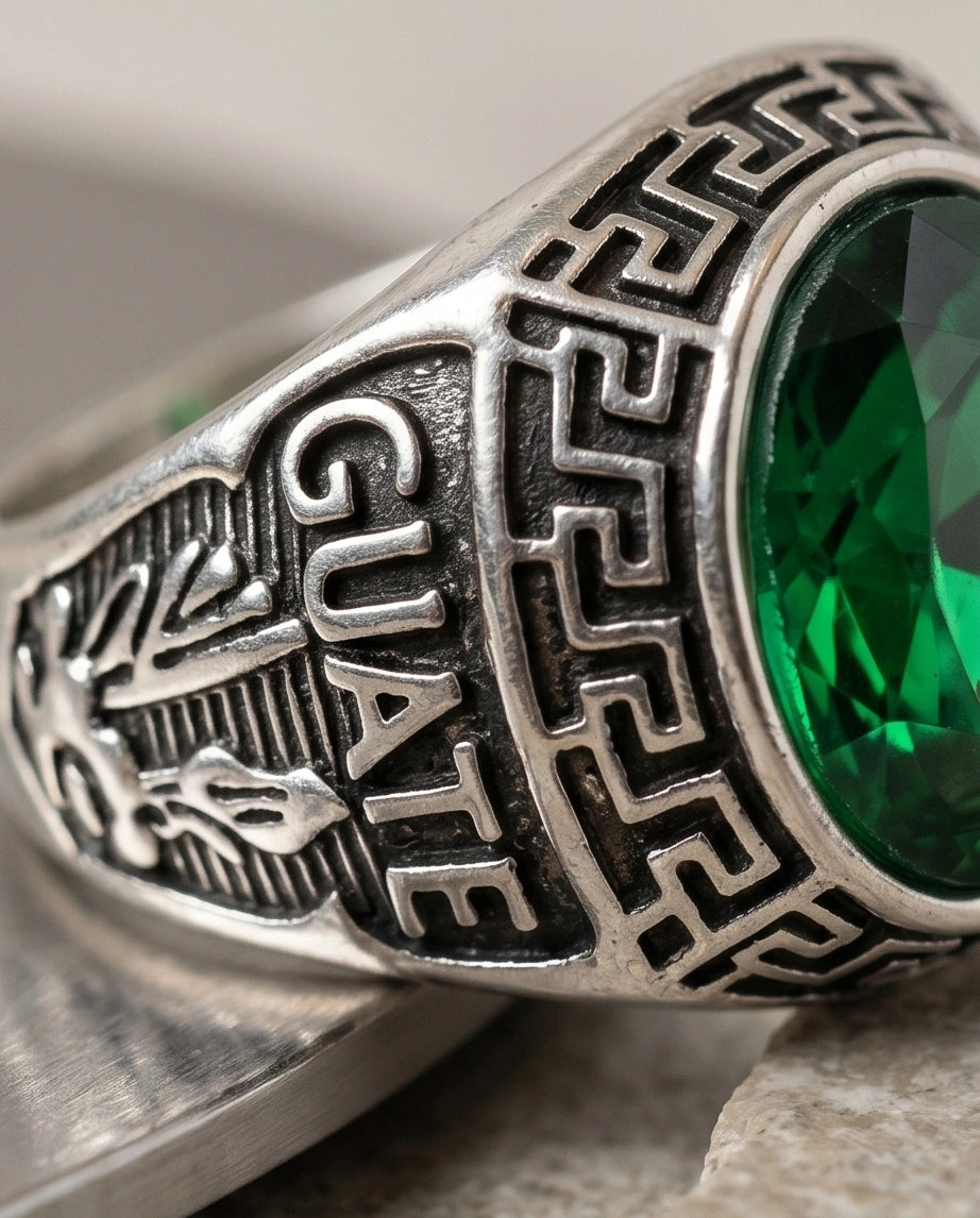 Vintage Emerald Green Military Signet Ring