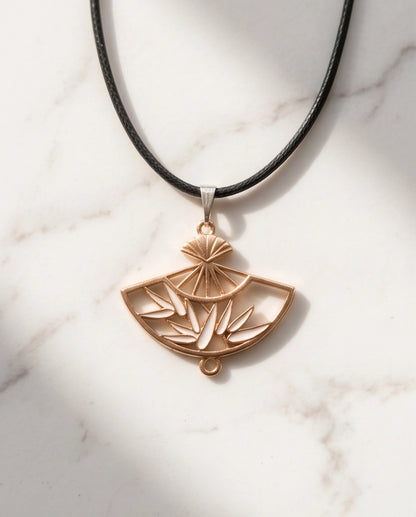 White Leaf Bamboo Fan Pendant Necklace