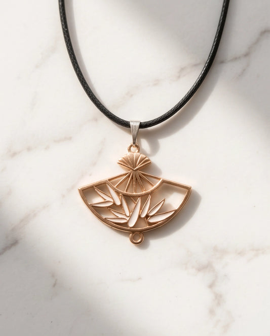 White Leaf Bamboo Fan Pendant Necklace