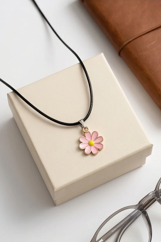 Light Pink Daisy Enamel Pendant Necklace