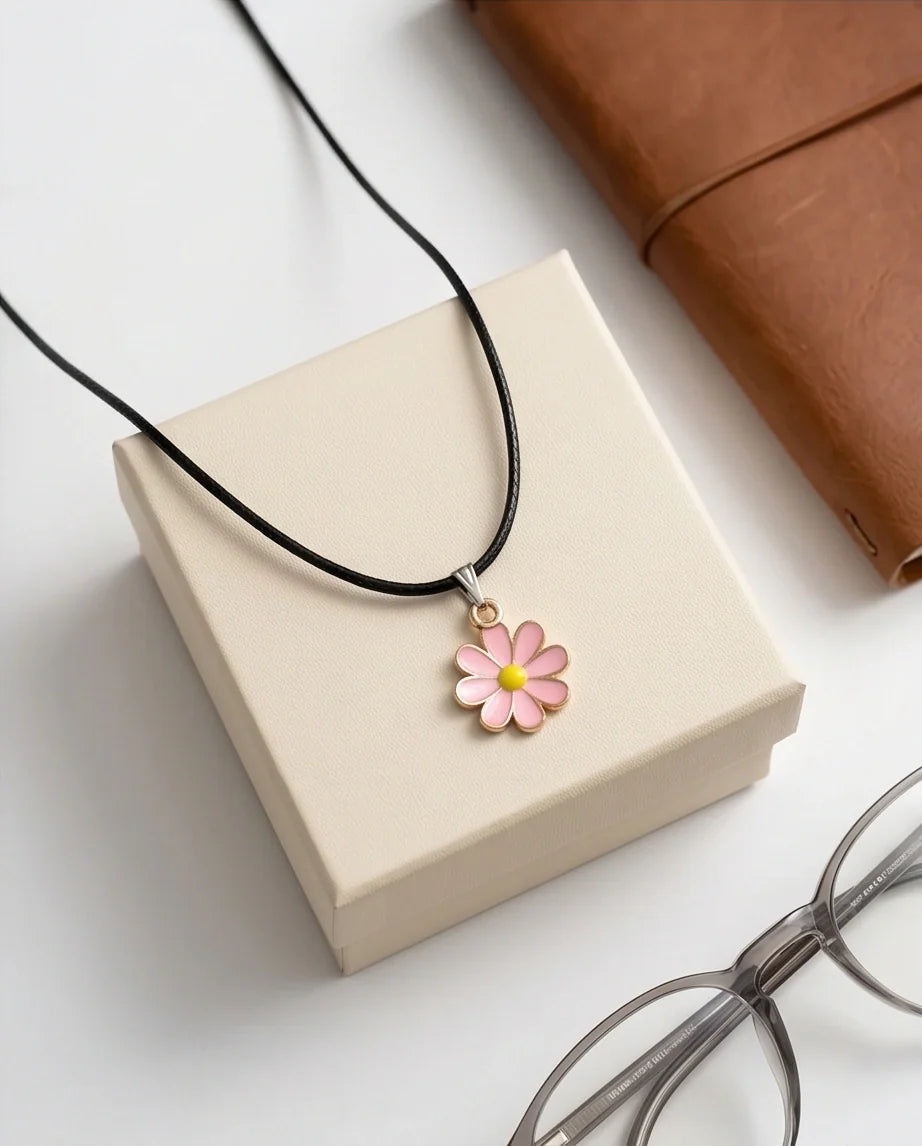 Light Pink Daisy Enamel Pendant Necklace