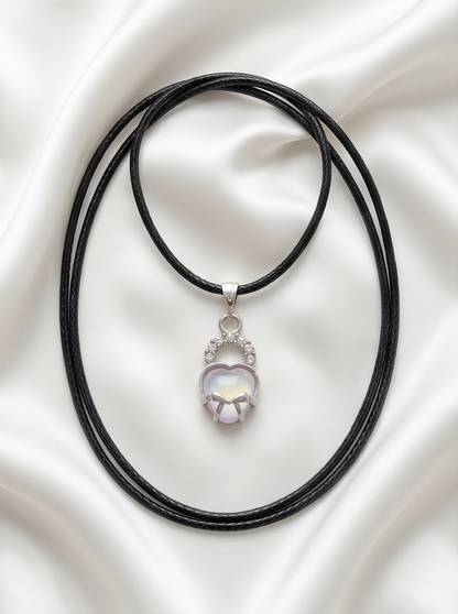 Opalite Heart Bow Lock Pendant Necklace