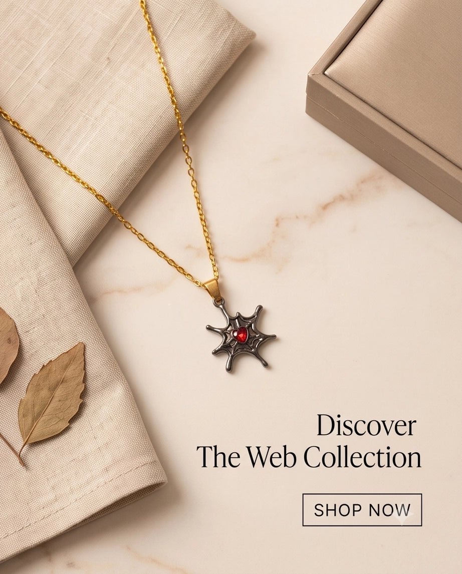 Black Spiderweb Red Heart Gem Pendant Necklace