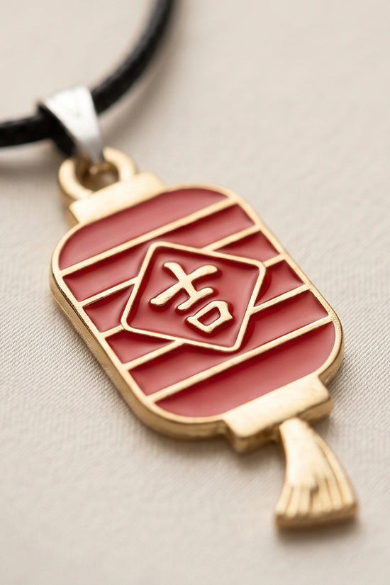 Traditional Red Lantern "Ji" Good Luck Pendant Necklace