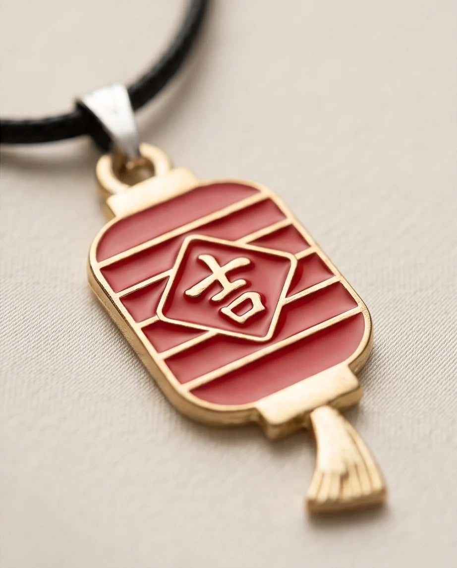 Traditional Red Lantern "Ji" Good Luck Pendant Necklace