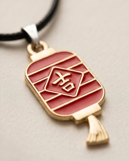 Traditional Red Lantern "Ji" Good Luck Pendant Necklace