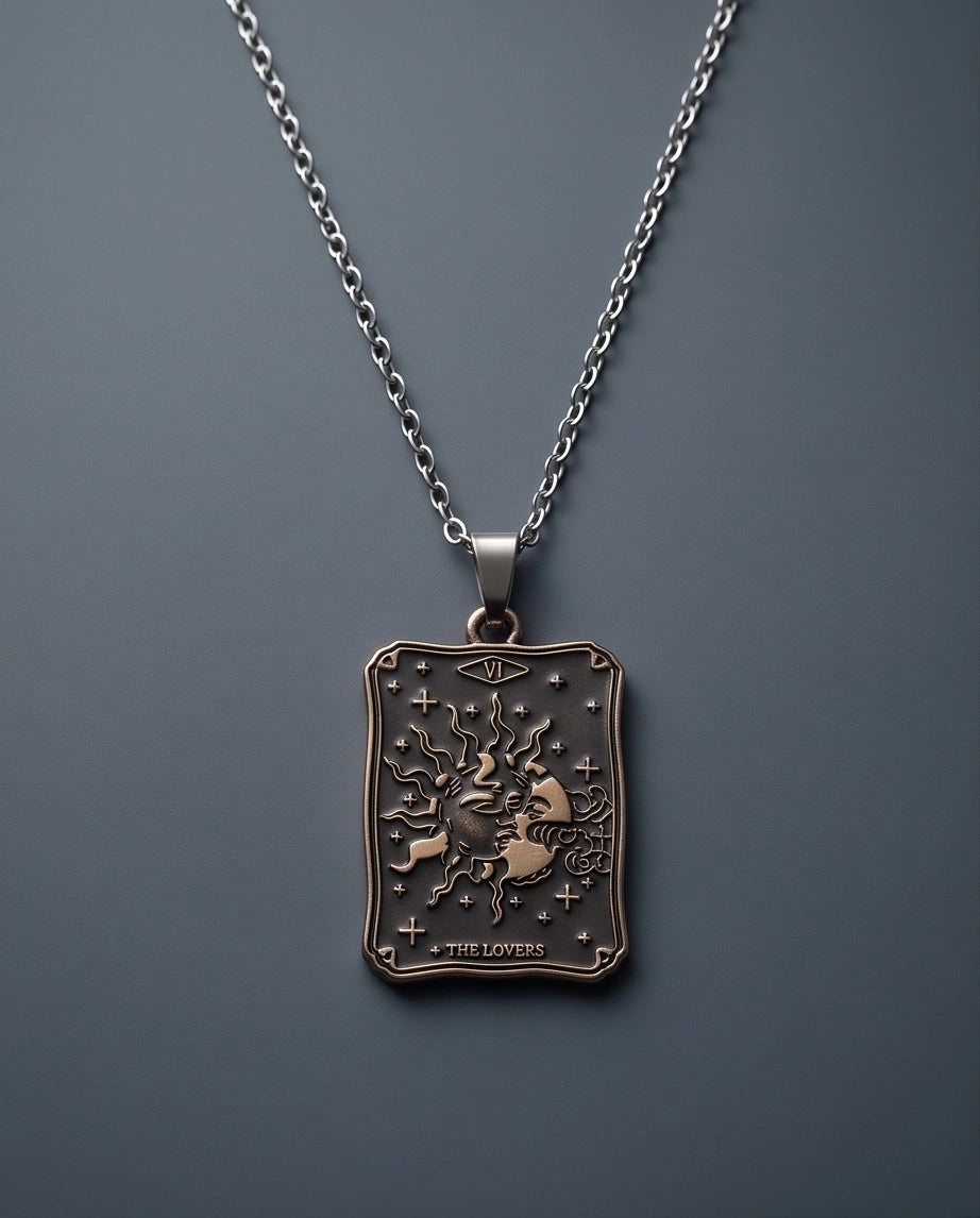 Gold Celestial Sun & Moon Tarot Card Pendant Necklace