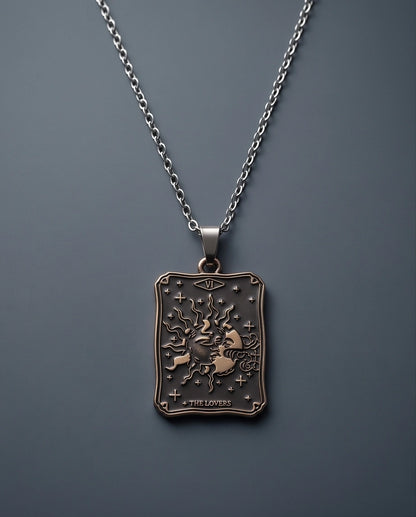 Gold Celestial Sun & Moon Tarot Card Pendant Necklace