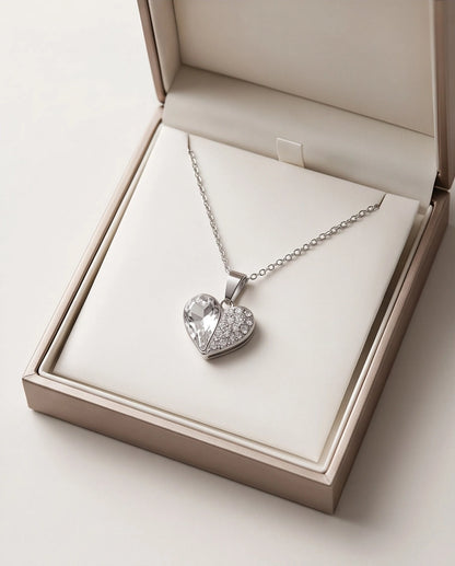 Silver Clear Crystal Heart Pavé Pendant Necklace