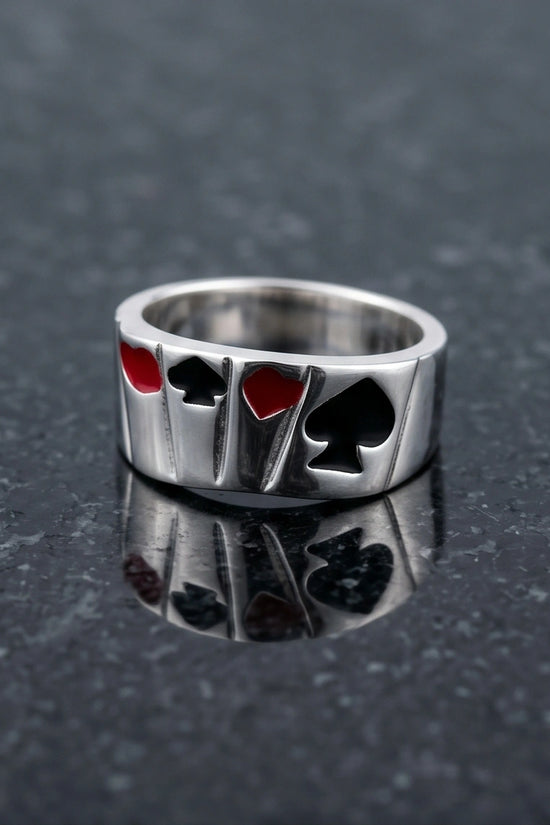 Sterling Silver Poker Card Suits Signet Ring