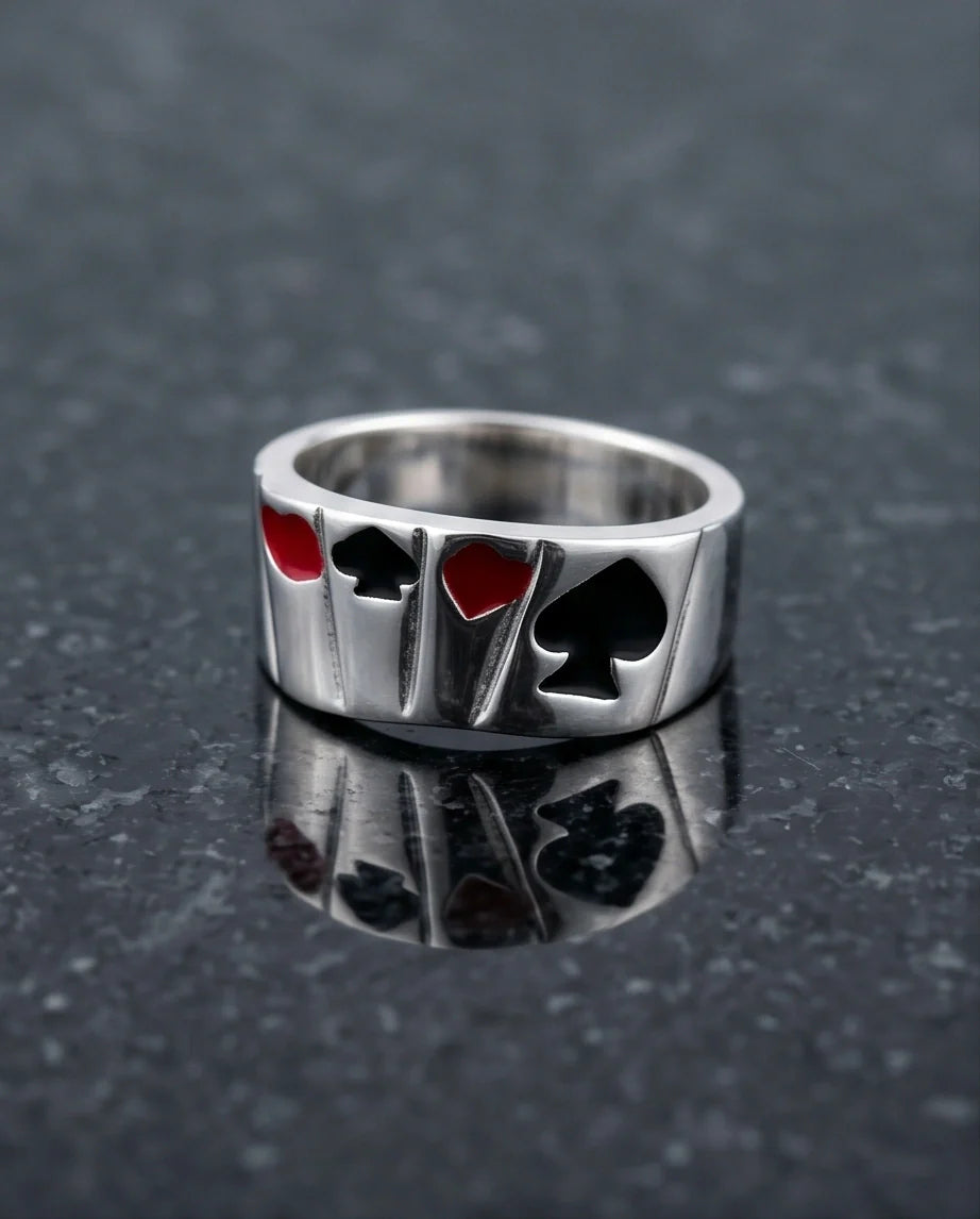 Sterling Silver Poker Card Suits Signet Ring
