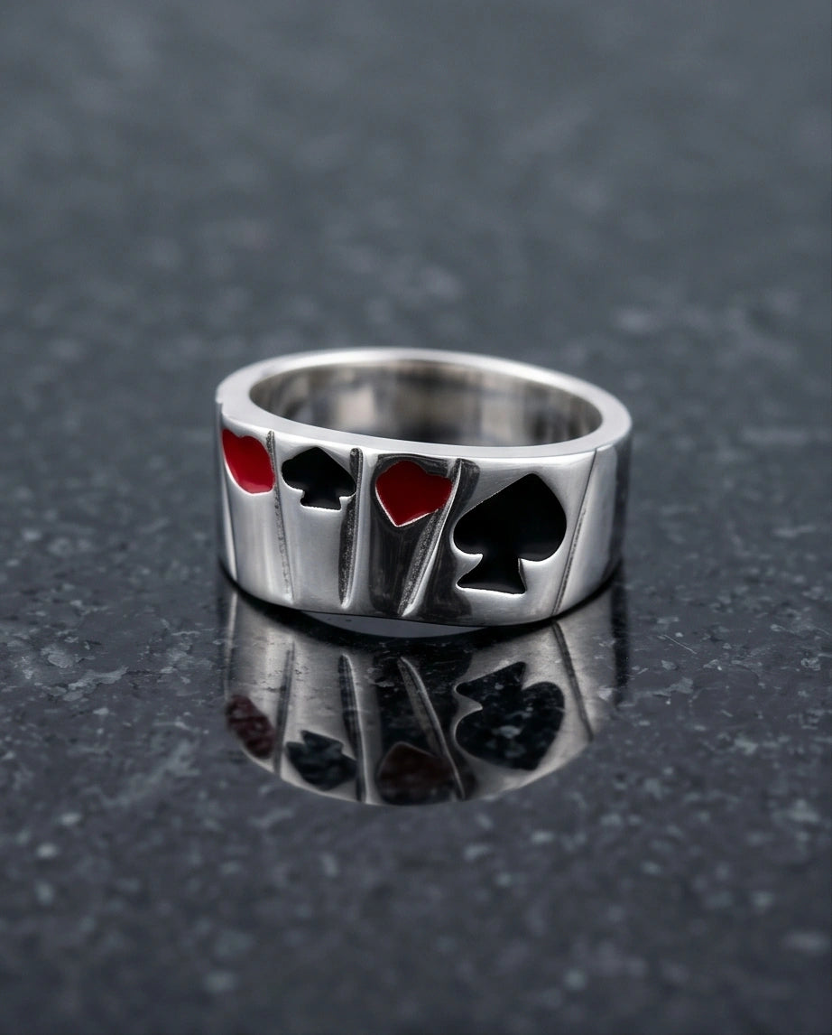 Sterling Silver Poker Card Suits Signet Ring