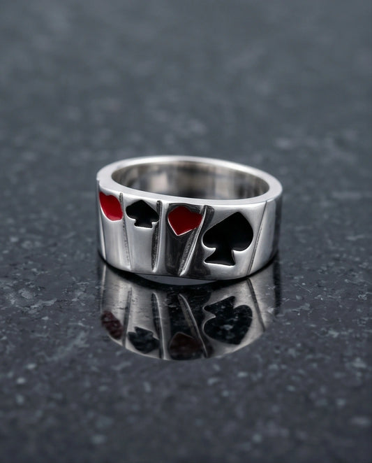 Sterling Silver Poker Card Suits Signet Ring