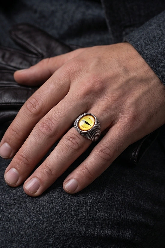 Vintage Sterling Silver Golden Snake's Eye Statement Ring
