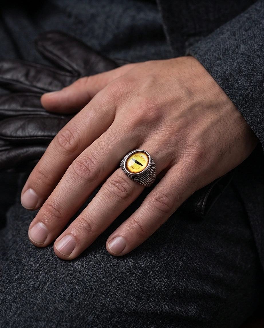 Vintage Sterling Silver Golden Snake's Eye Statement Ring