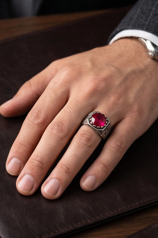 Crimson Shield Ruby Signet Ring