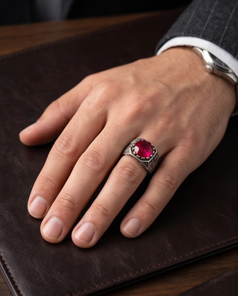Crimson Shield Ruby Signet Ring