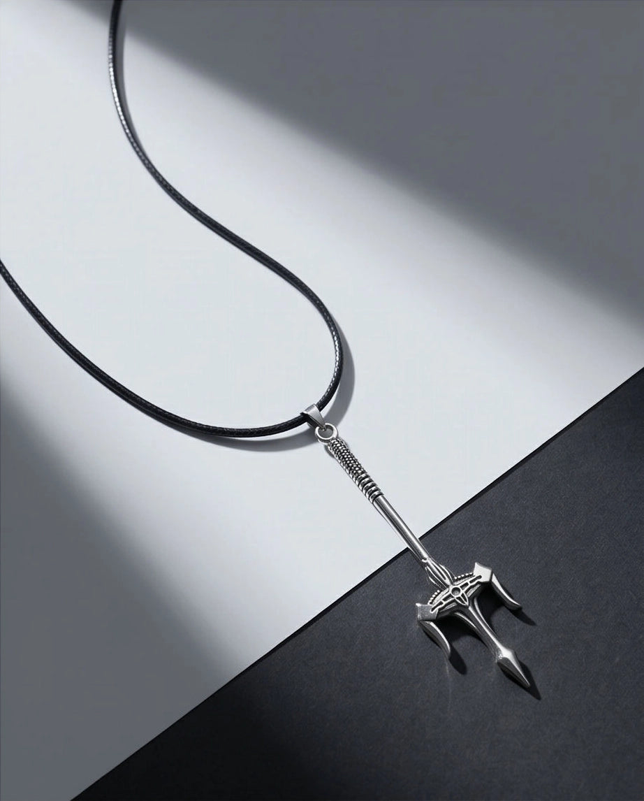 Silver Trident Spear Pendant Necklace