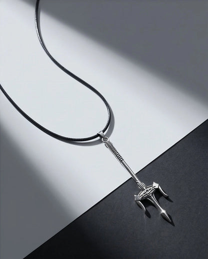 Silver Trident Spear Pendant Necklace