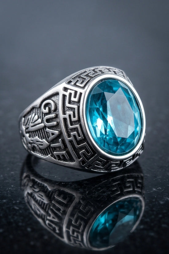 Vintage Aquamarine Blue Military Signet Ring