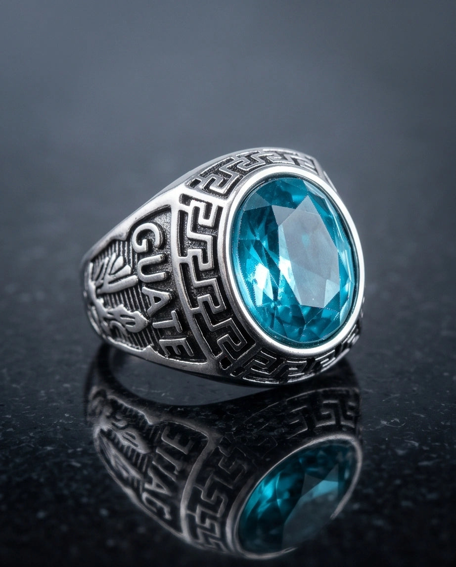 Vintage Aquamarine Blue Military Signet Ring