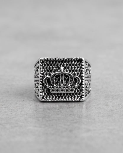 Royal Crown Mesh Square Signet Silver Ring