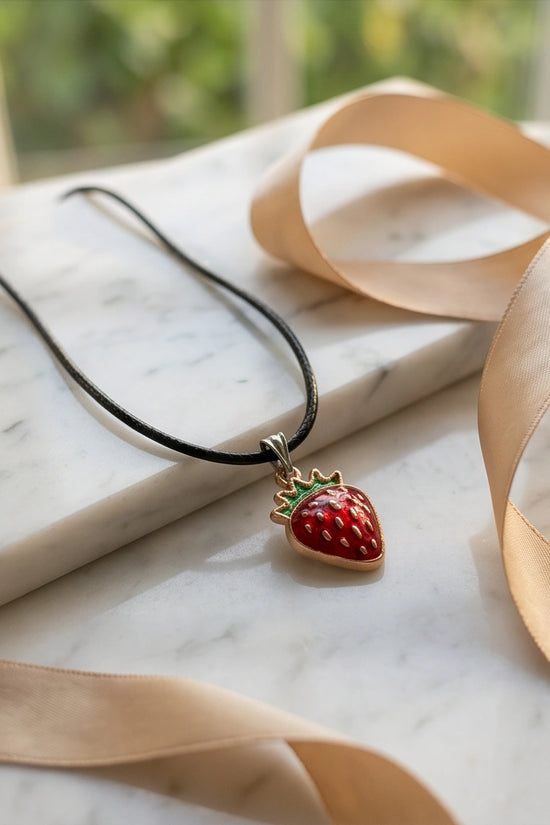 Gold and Red Strawberry Pendant Necklace