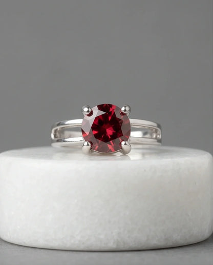 Sterling Silver Round-Cut Split Shank Garnet Red Solitaire Ring