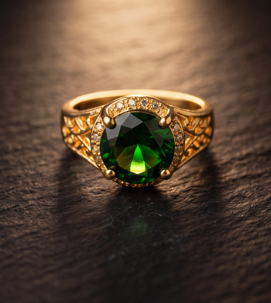 Golden Emerald Empress Halo Ring