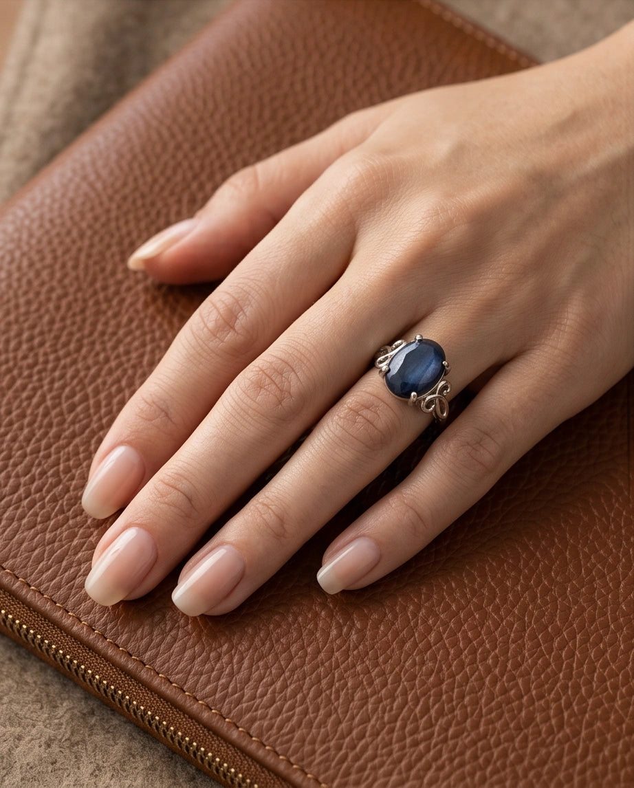 Silver Sapphire Filigree Ring
