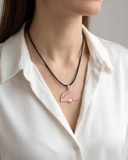 Pink Sakura Fan Pendant Necklace
