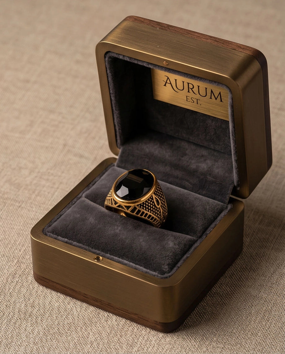 Antique Gold Oval Onyx Engraved Signet Ring