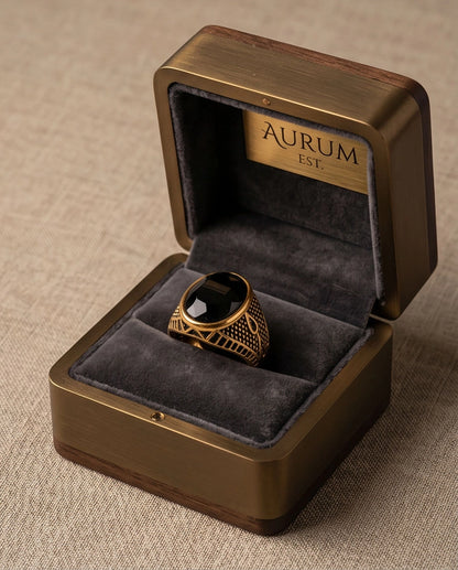 Antique Gold Oval Onyx Engraved Signet Ring