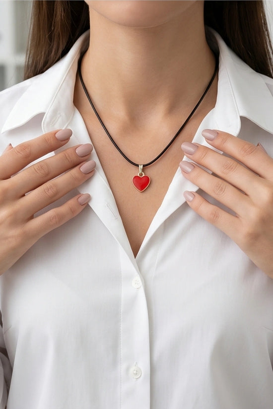 Gold and Red Classic Heart Necklace