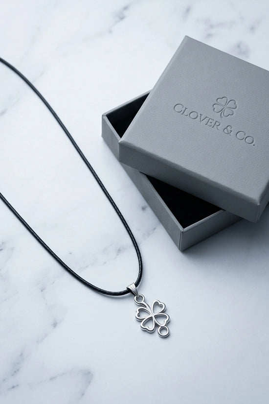 Silver Open Heart Four-Leaf Clover Necklace