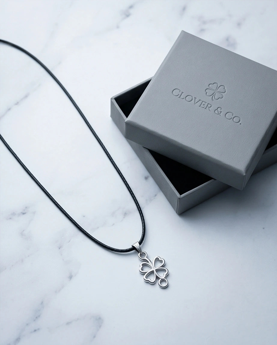 Silver Open Heart Four-Leaf Clover Necklace