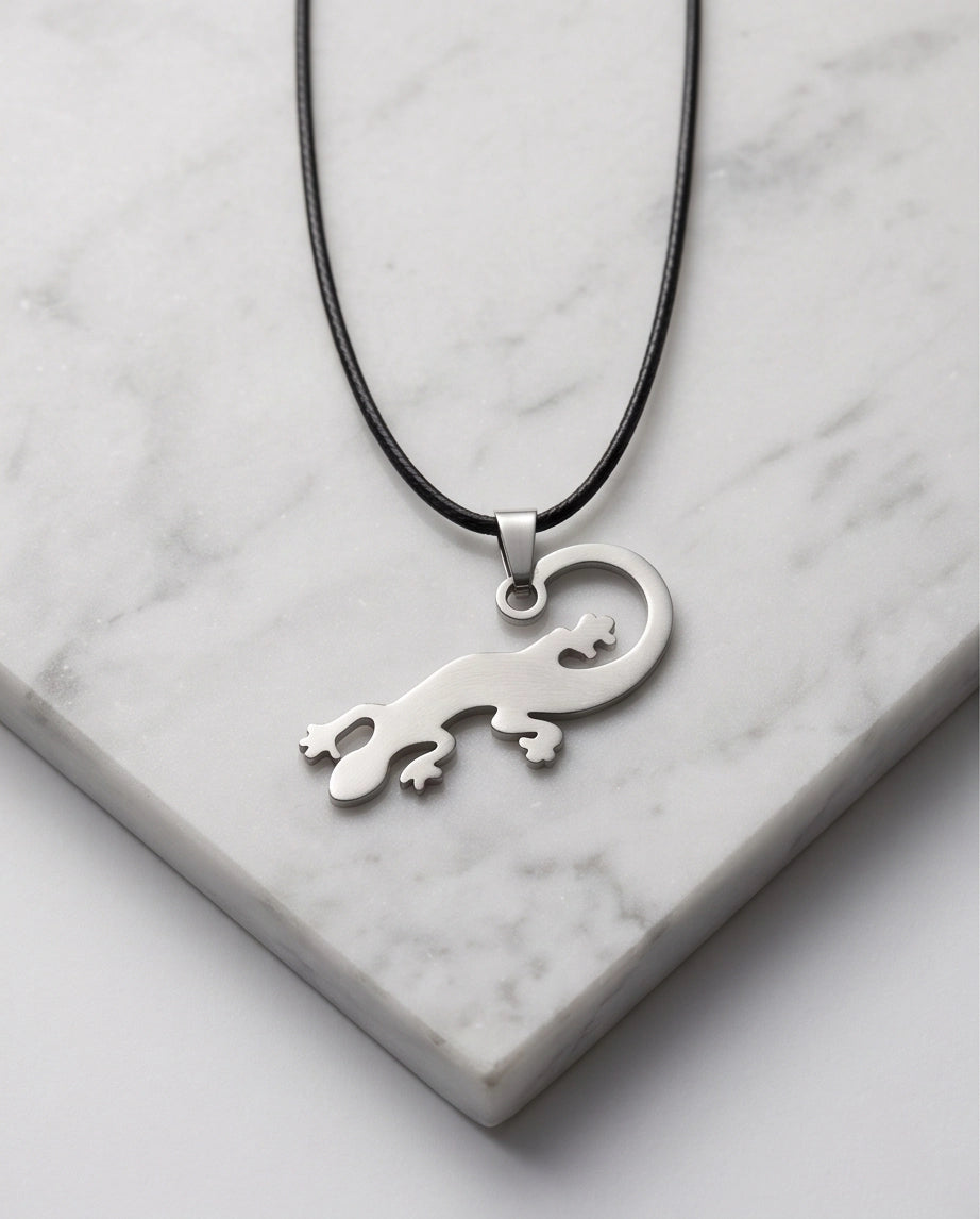 Brushed Silver Lizard Cord Necklace