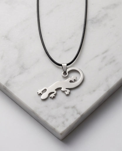 Brushed Silver Lizard Cord Necklace