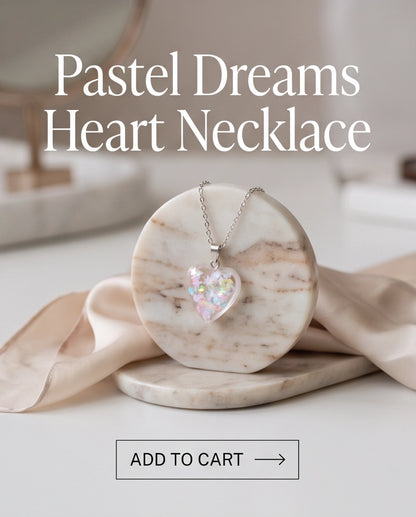 Silver Iridescent Confetti Clear Heart Resin Pendant Necklace