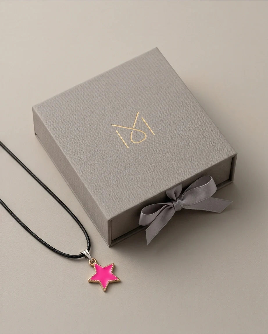 Gold and Pink Beaded Star Necklace