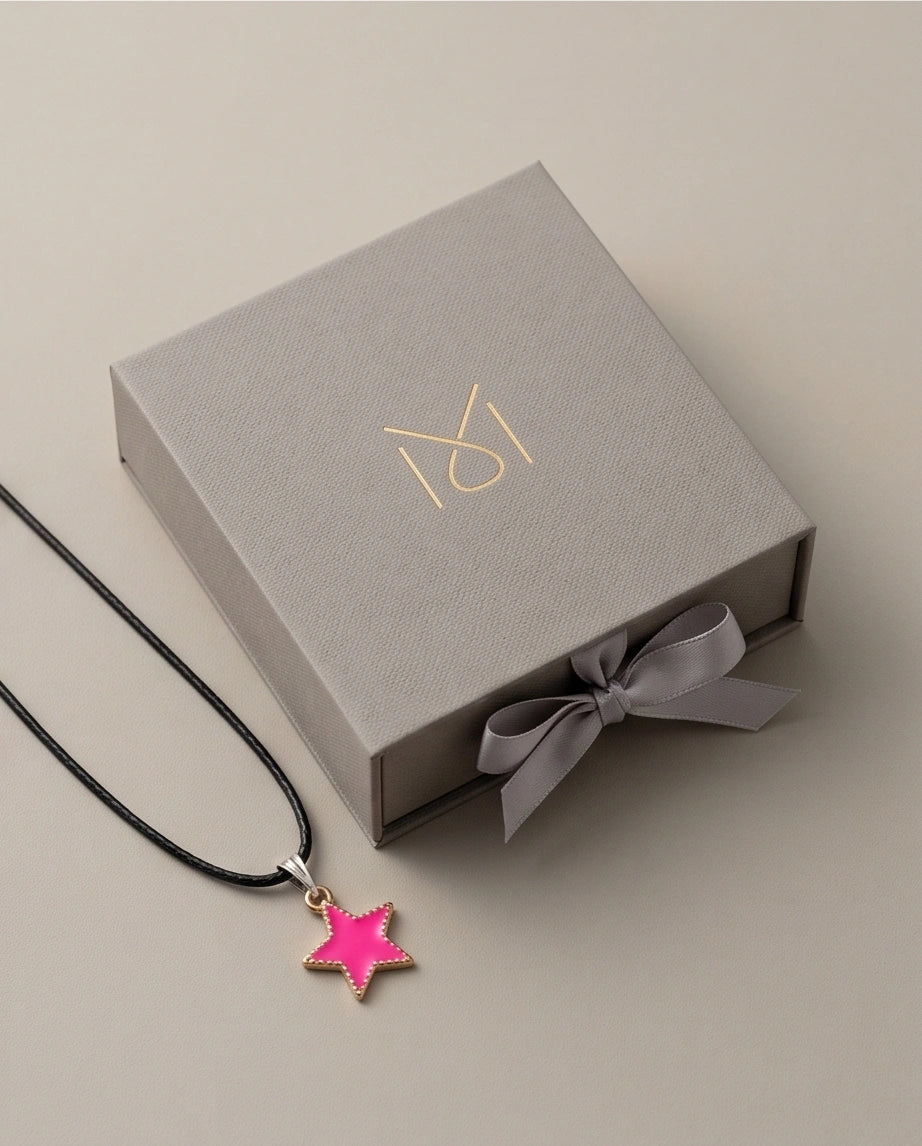 Gold and Pink Beaded Star Necklace