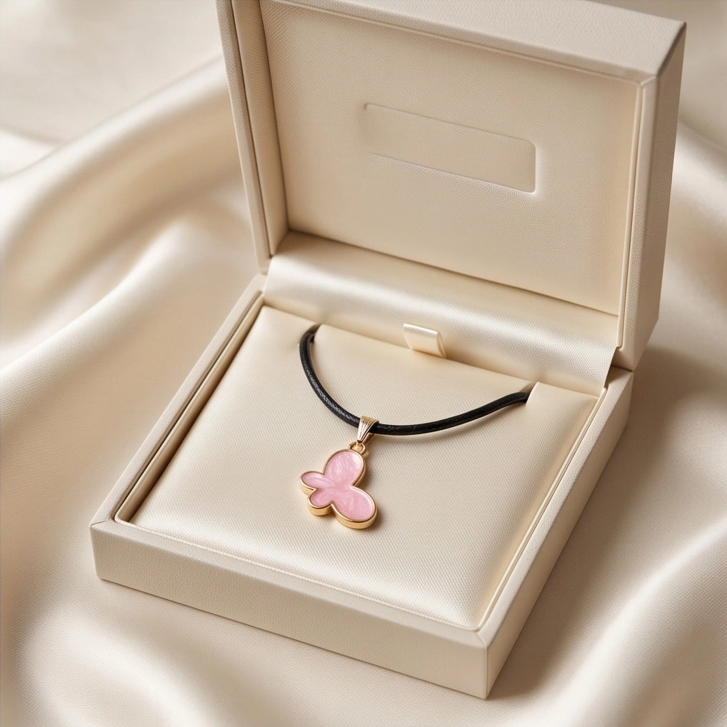 Soft Pink Butterfly Cord Necklace