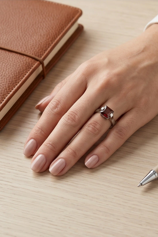 Sterling Silver Princess-Cut Deep Crimson Ruby Ring