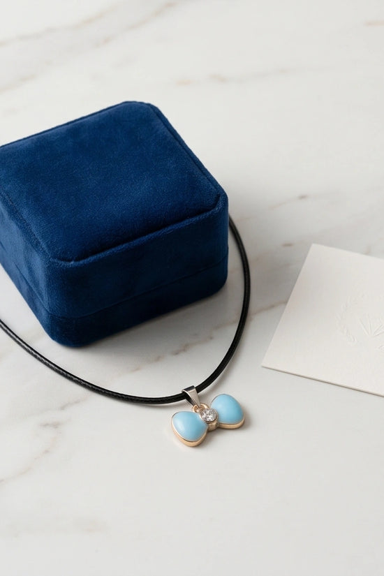 Gold and Pastel Blue Bow Ribbon Necklace