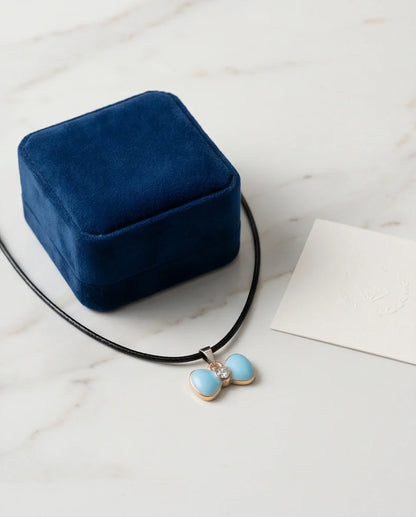Gold and Pastel Blue Bow Ribbon Necklace