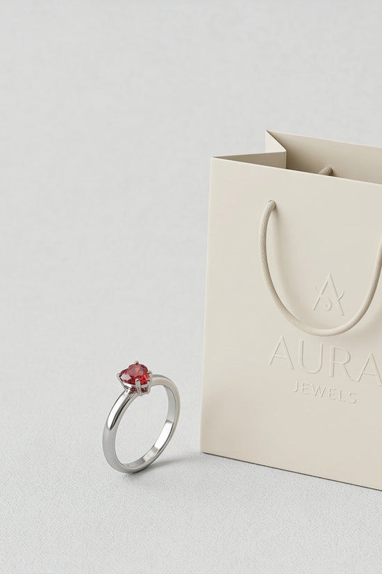 Sterling Silver Heart-Cut Crimson Ruby Solitaire Ring