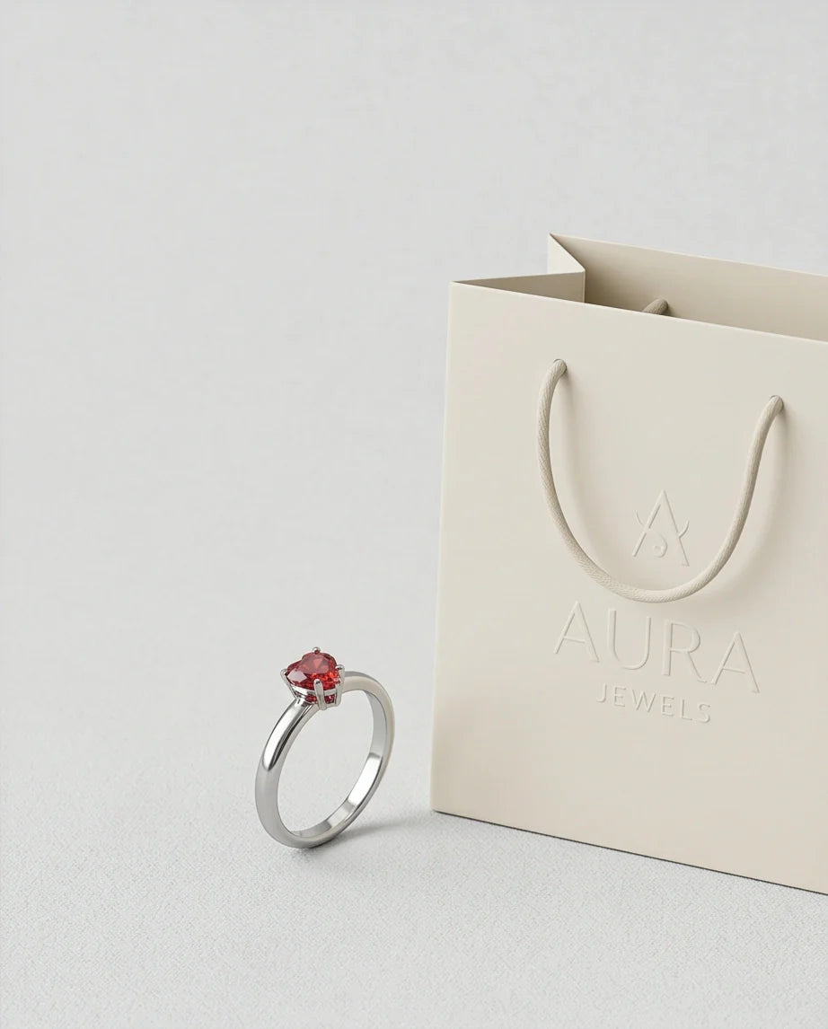 Sterling Silver Heart-Cut Crimson Ruby Solitaire Ring