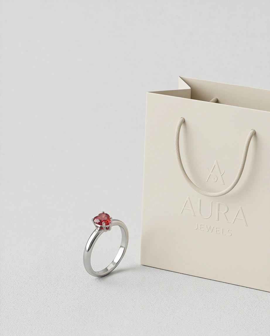 Sterling Silver Heart-Cut Crimson Ruby Solitaire Ring